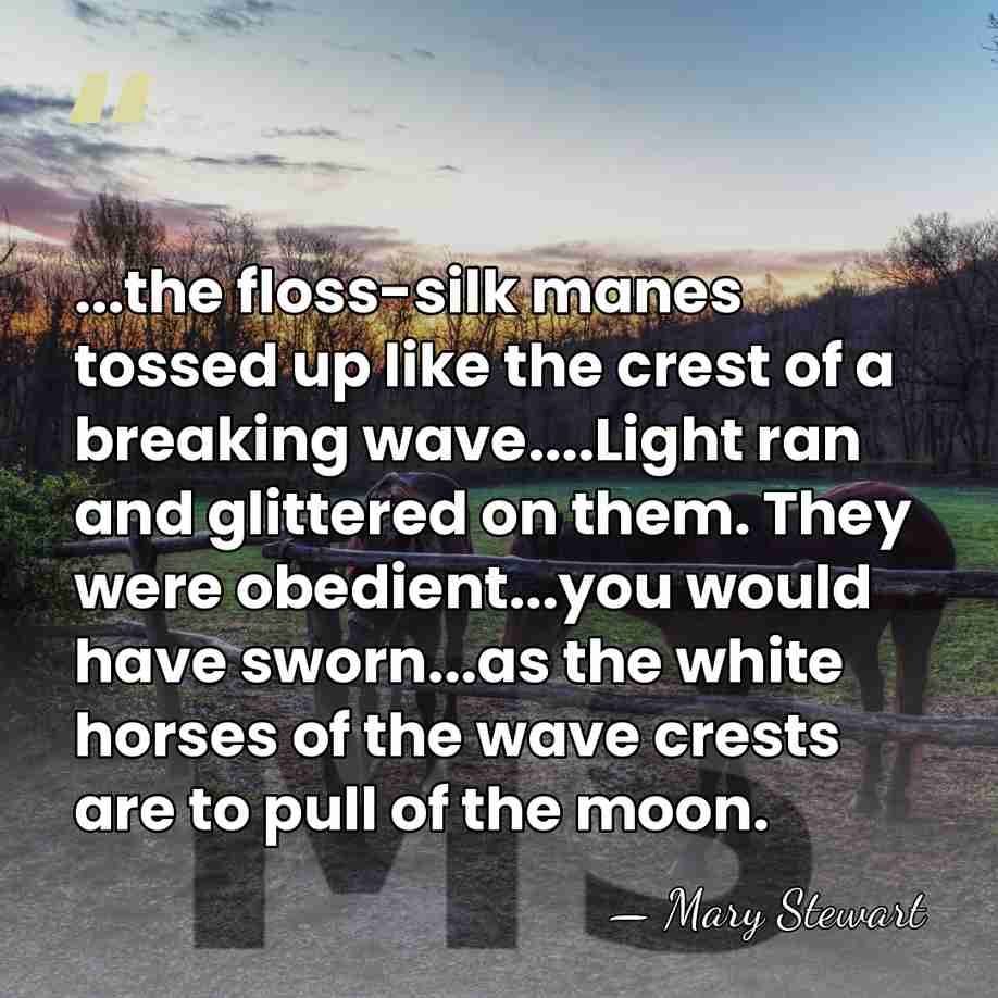 ...the floss-silk manes tossed up like the crest of a breaking wave....Light&hellip; - Mary Stewart