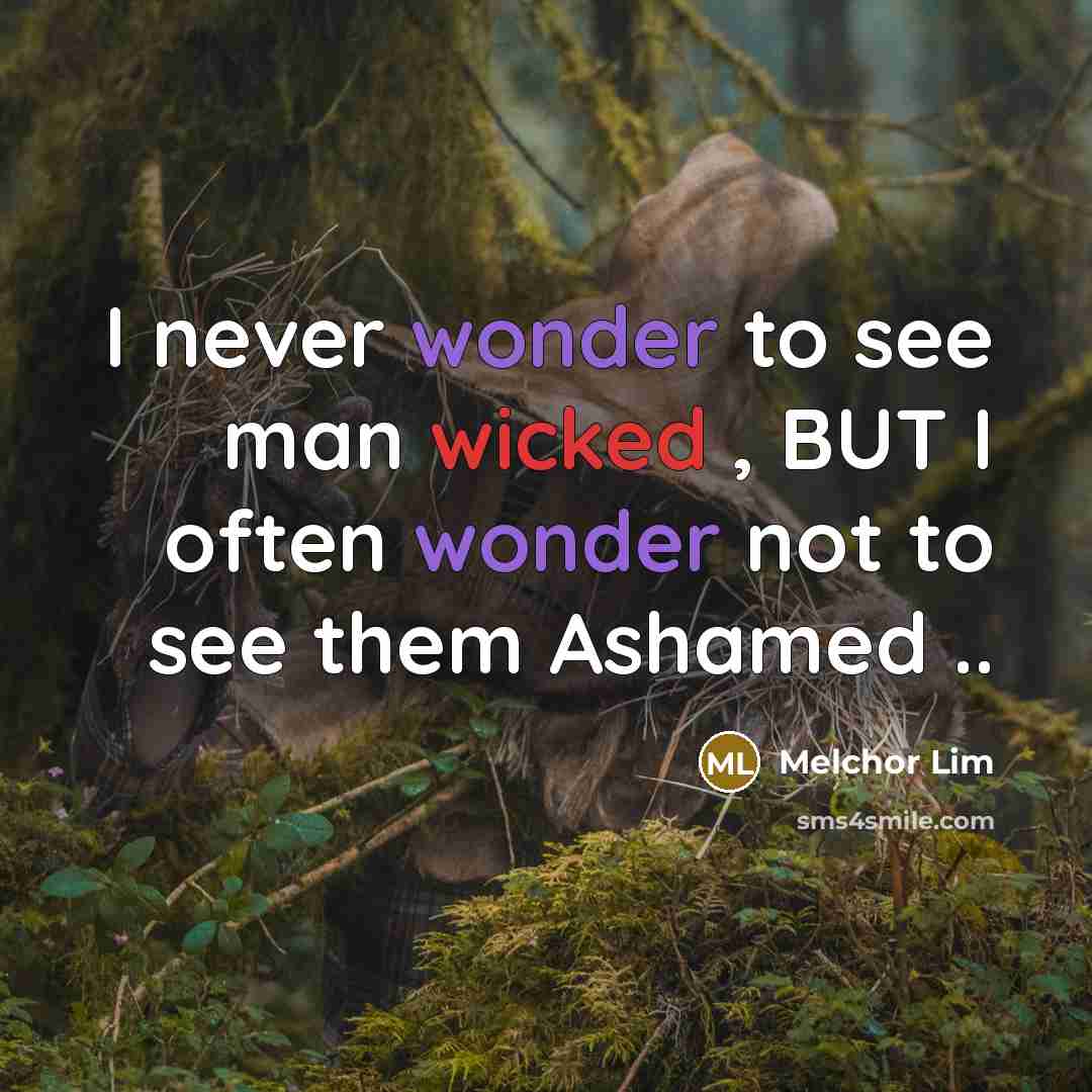 “I never wonder to see man wicked , BUT I often wonder not to see them Ashamed ..” quote by Melchor Lim
