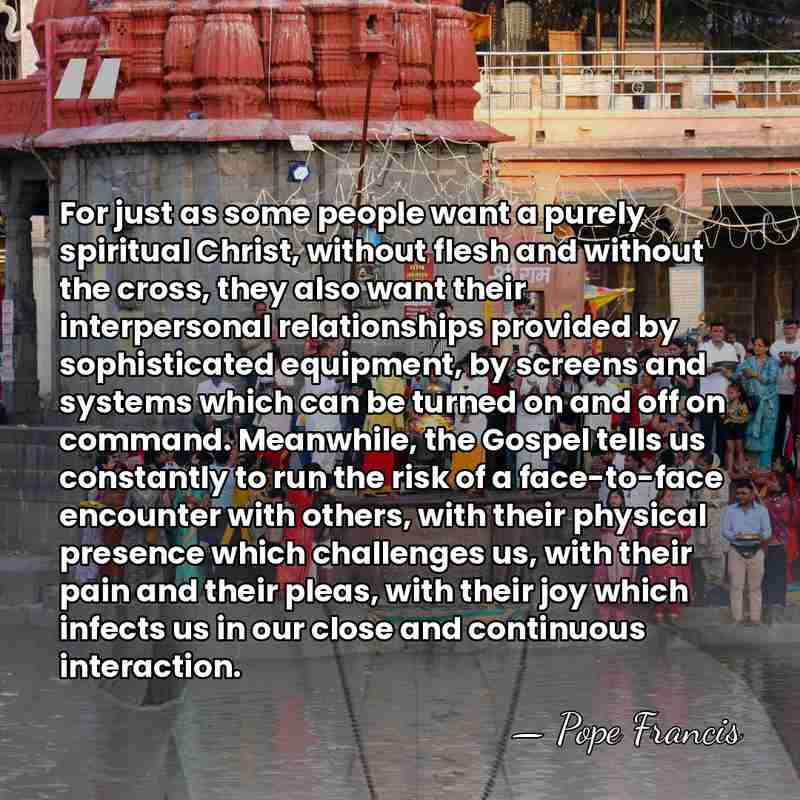 For just as some people want a purely spiritual Christ, without flesh&hellip; - Pope Francis