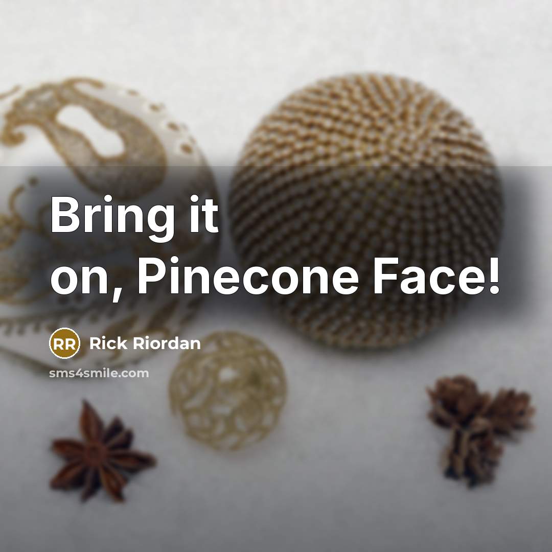 “Bring it on, Pinecone Face!” quote by Rick Riordan