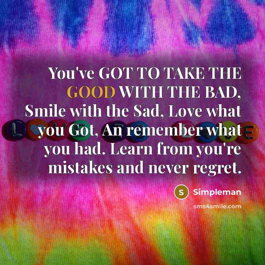 “You've GOT TO TAKE THE GOOD WITH THE BAD, Smile…” quote by Simpleman