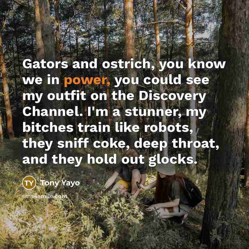 “Gators and ostrich, you know we in power, you could…” quote by Tony Yayo