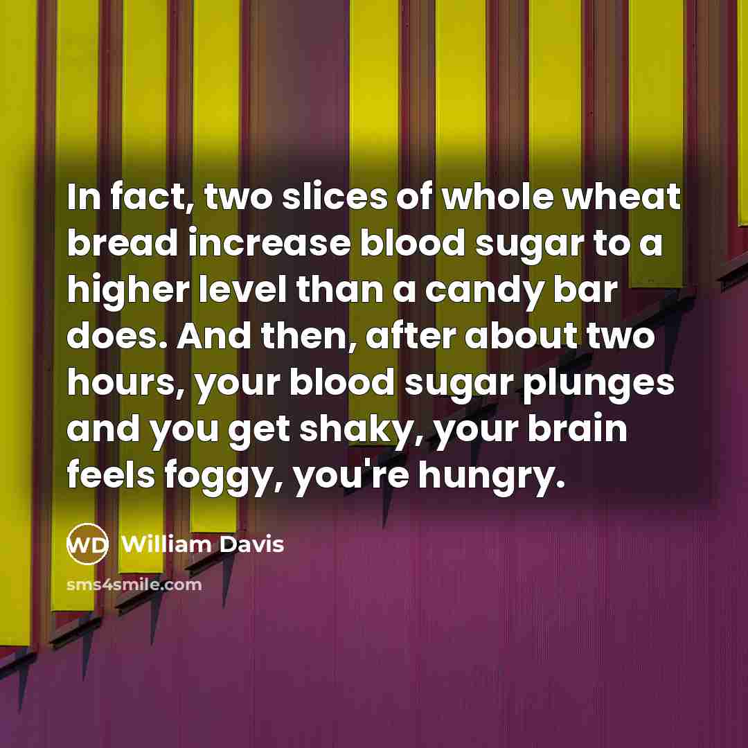 “In fact, two slices of whole wheat bread increase blood…” quote by William Davis
