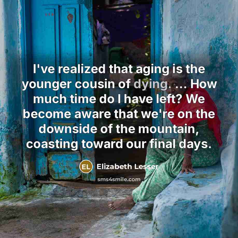 “I've realized that aging is the younger cousin of dying.…” quote by Elizabeth Lesser
