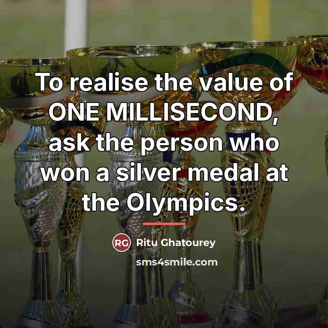 “To realise the value of ONE MILLISECOND, ask the person…” quote by Ritu Ghatourey