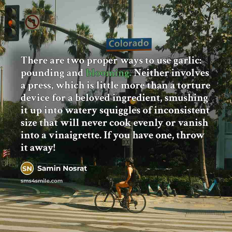 “There are two proper ways to use garlic: pounding and…” quote by Samin Nosrat