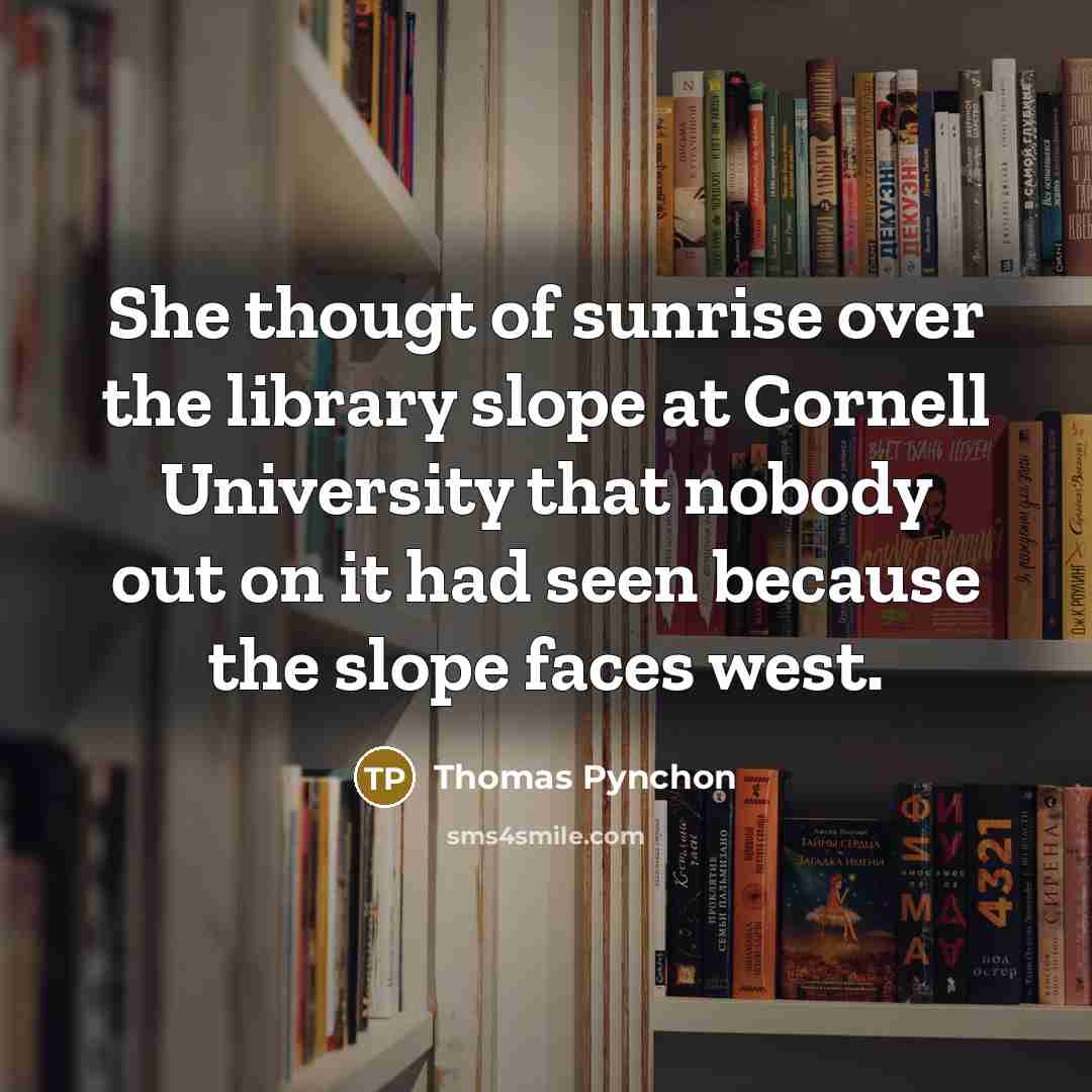 “She thougt of sunrise over the library slope at Cornell…” quote by Thomas Pynchon