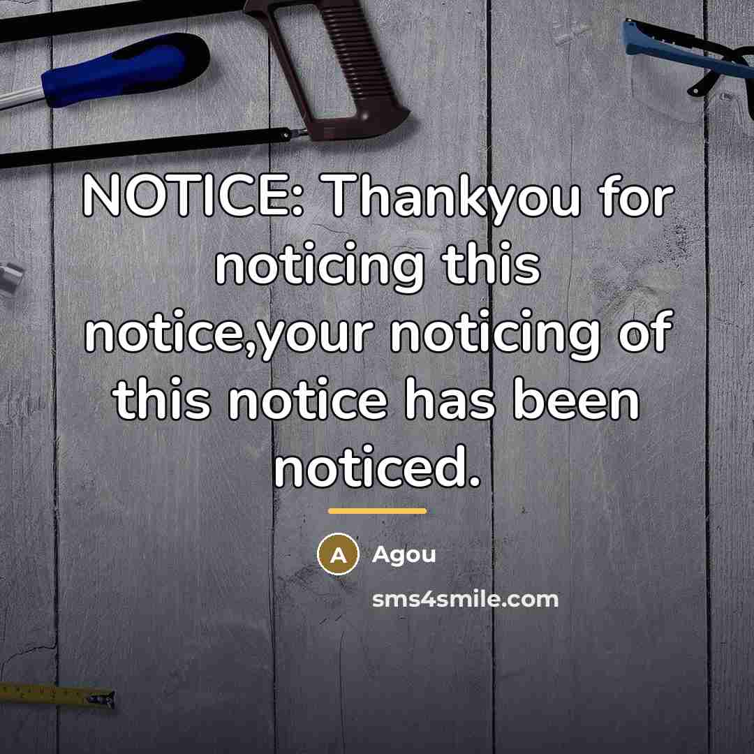 “NOTICE: Thankyou for noticing this notice,your noticing of this notice…” quote by Agou