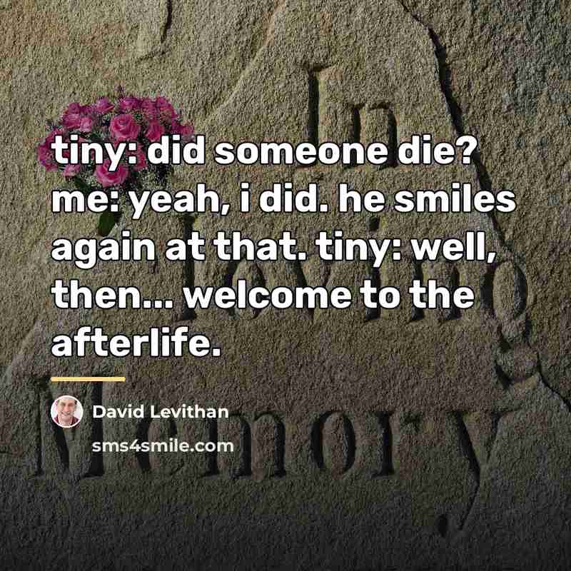 “tiny: did someone die? me: yeah, i did. he smiles…” quote by David Levithan