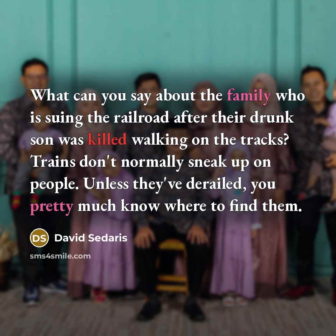 “What can you say about the family who is suing…” quote by David Sedaris