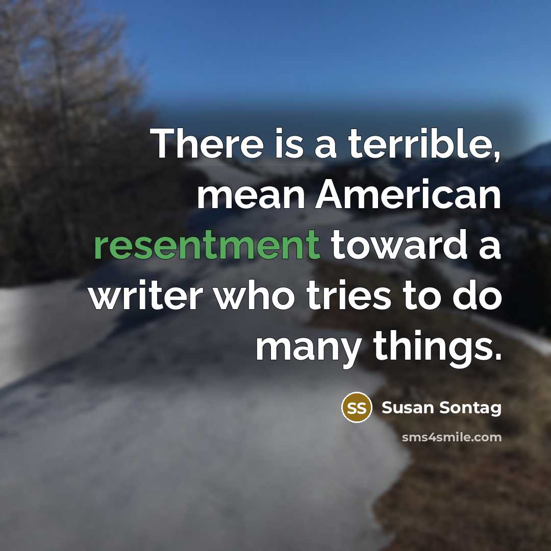 “There is a terrible, mean American resentment toward a writer…” quote by Susan Sontag