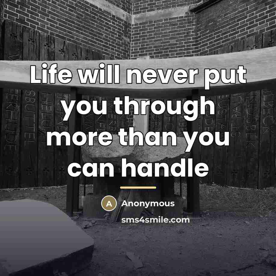 “Life will never put you through more than you can…” quote by Anonymous