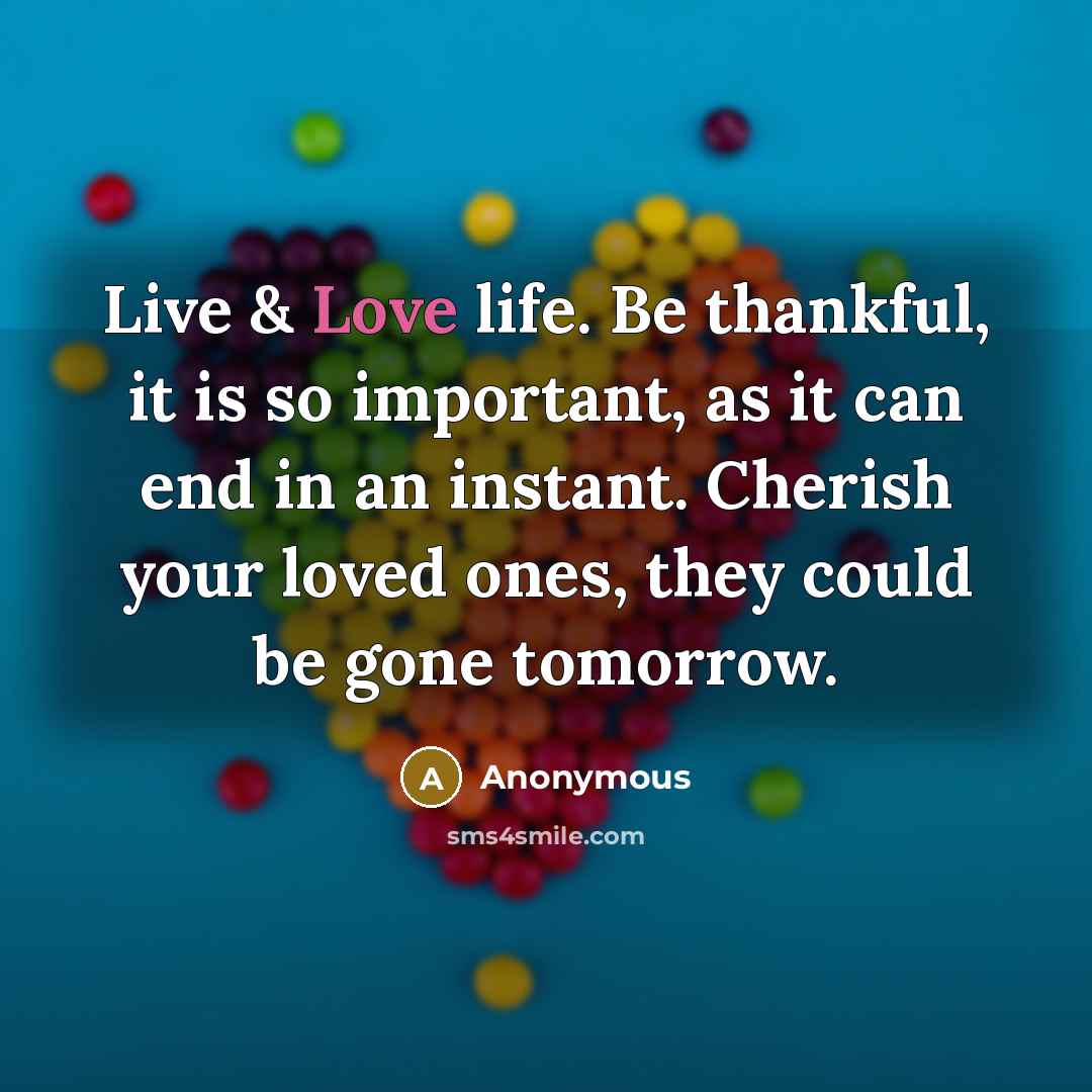 “Live & Love life. Be thankful, it is so important,…” quote by Anonymous