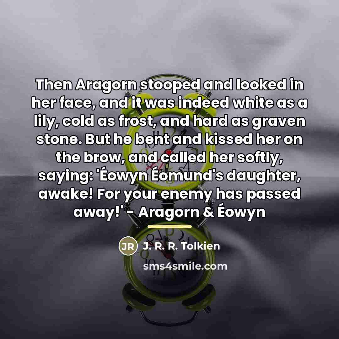 “Then Aragorn stooped and looked in her face, and it…” quote by J. R. R. Tolkien