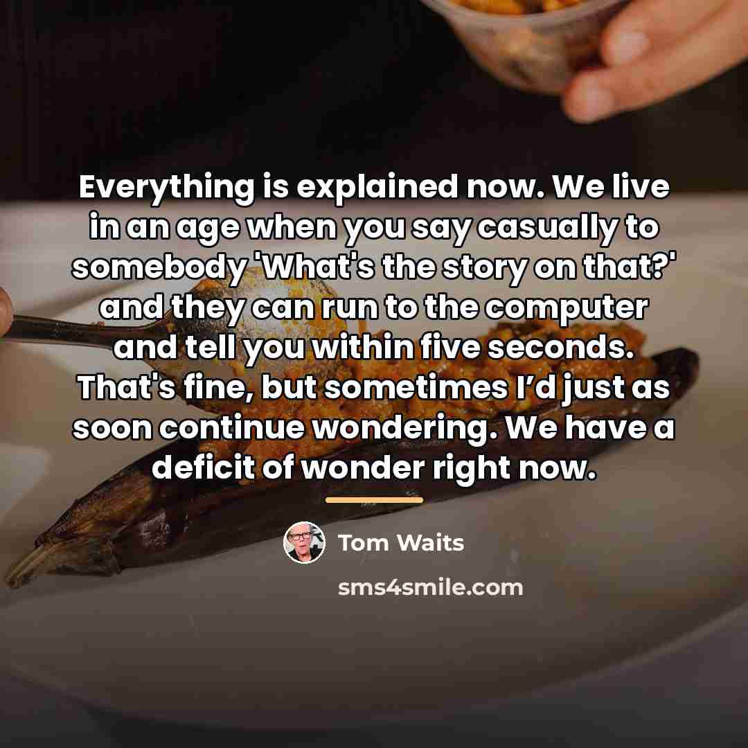 “Everything is explained now. We live in an age when…” quote by Tom Waits