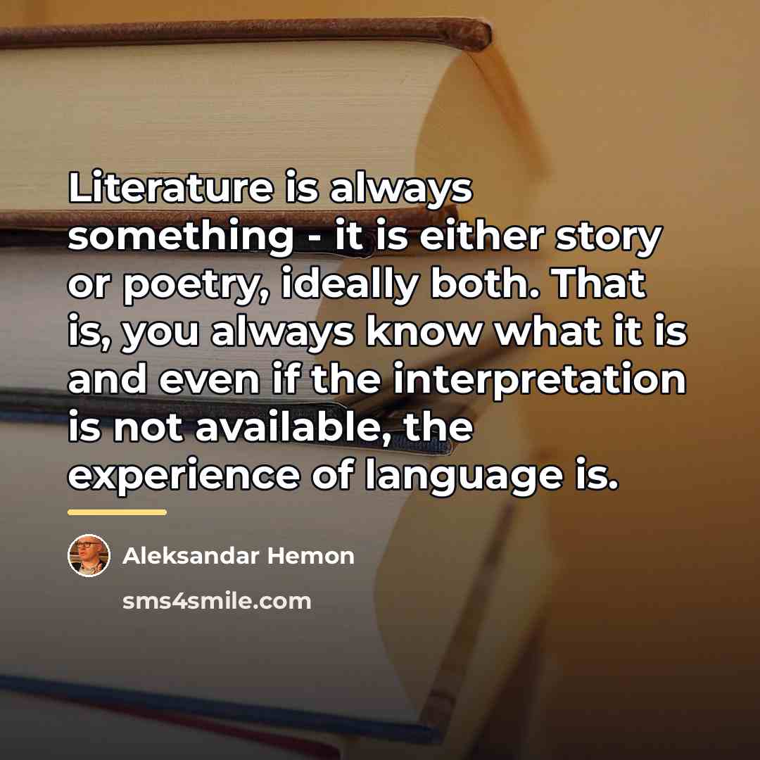 “Literature is always something - it is either story or…” quote by Aleksandar Hemon