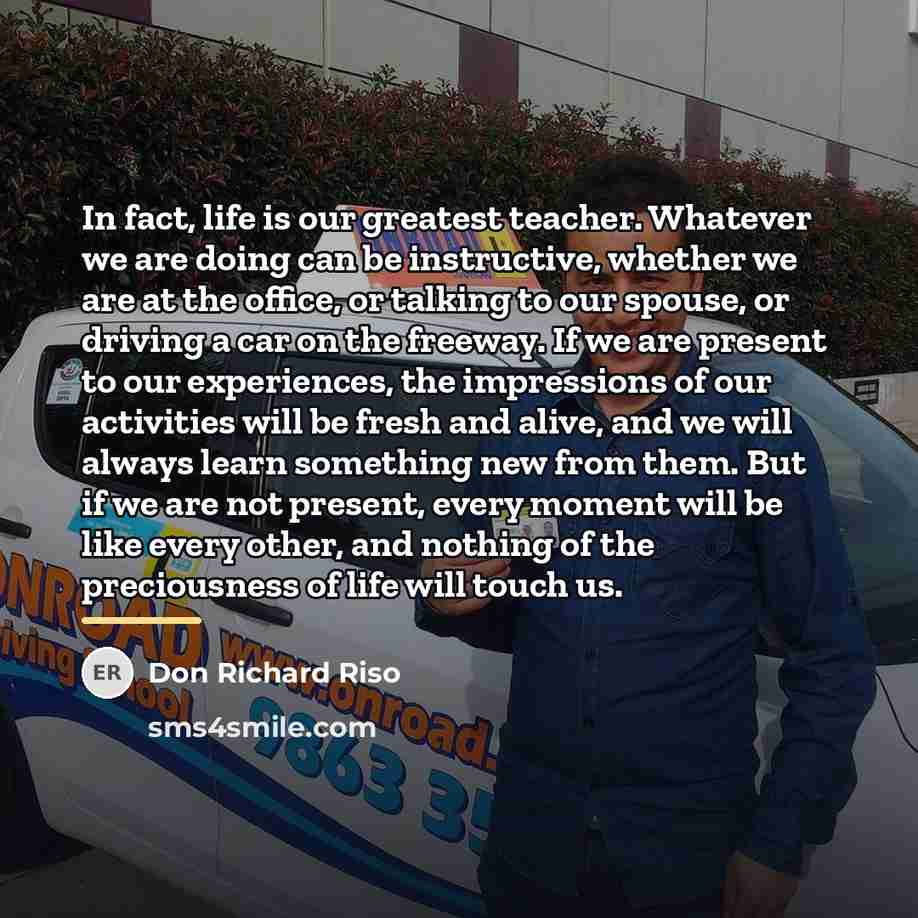 “In fact, life is our greatest teacher. Whatever we are…” quote by Don Richard Riso