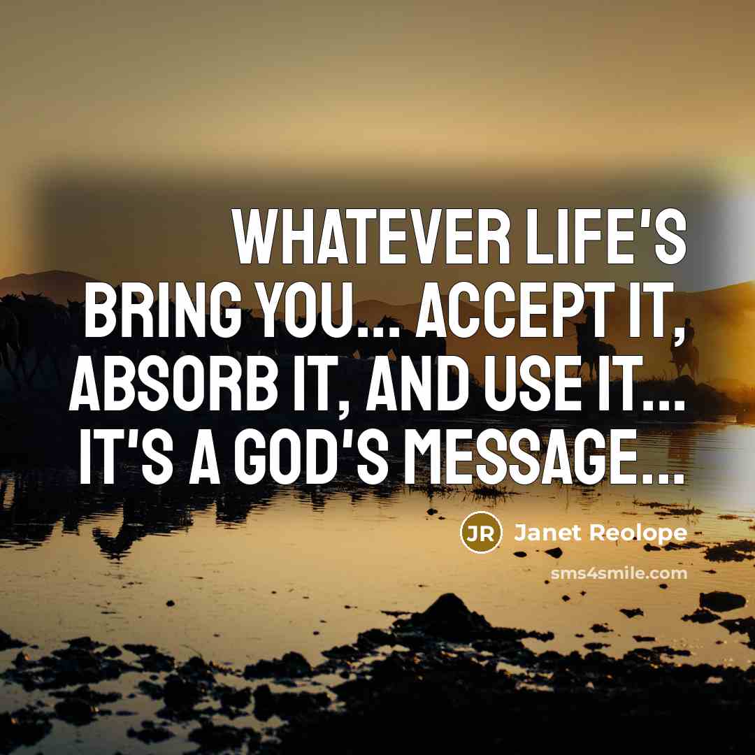 “Whatever life's bring you... Accept it, Absorb it, and Use it... It's a God's message...” quote by Janet Reolope
