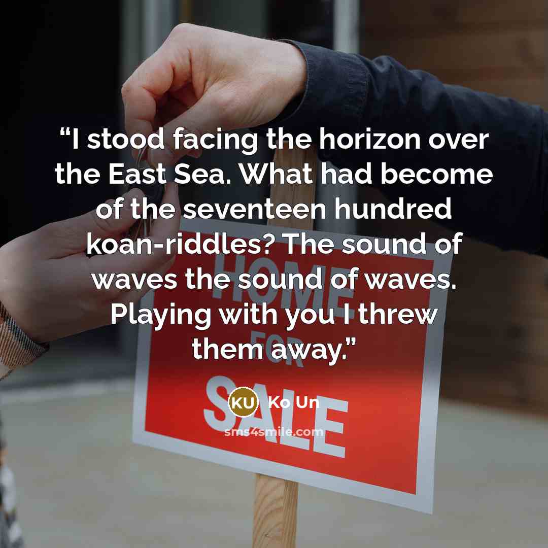 “I stood facing the horizon over the East Sea. What had become of the seventeen hundred koan-riddles? The sound of waves the sound of waves. Playing with you I threw them away.” quote by Ko Un
