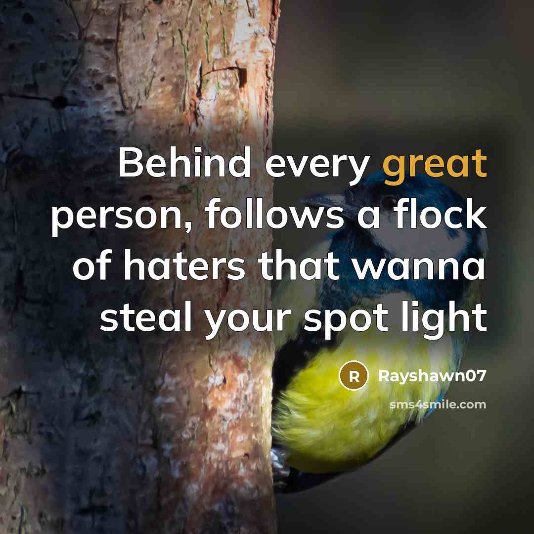 “Behind every great person, follows a flock of haters that wanna steal your spot light” quote by Rayshawn07
