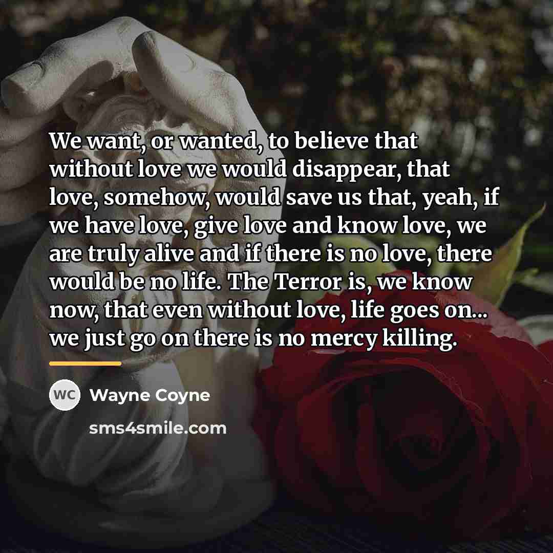 “We want, or wanted, to believe that without love we…” quote by Wayne Coyne