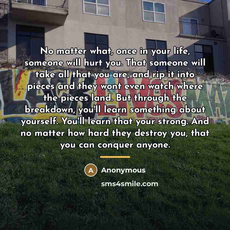 “No matter what, once in your life, someone will hurt…” quote by Anonymous