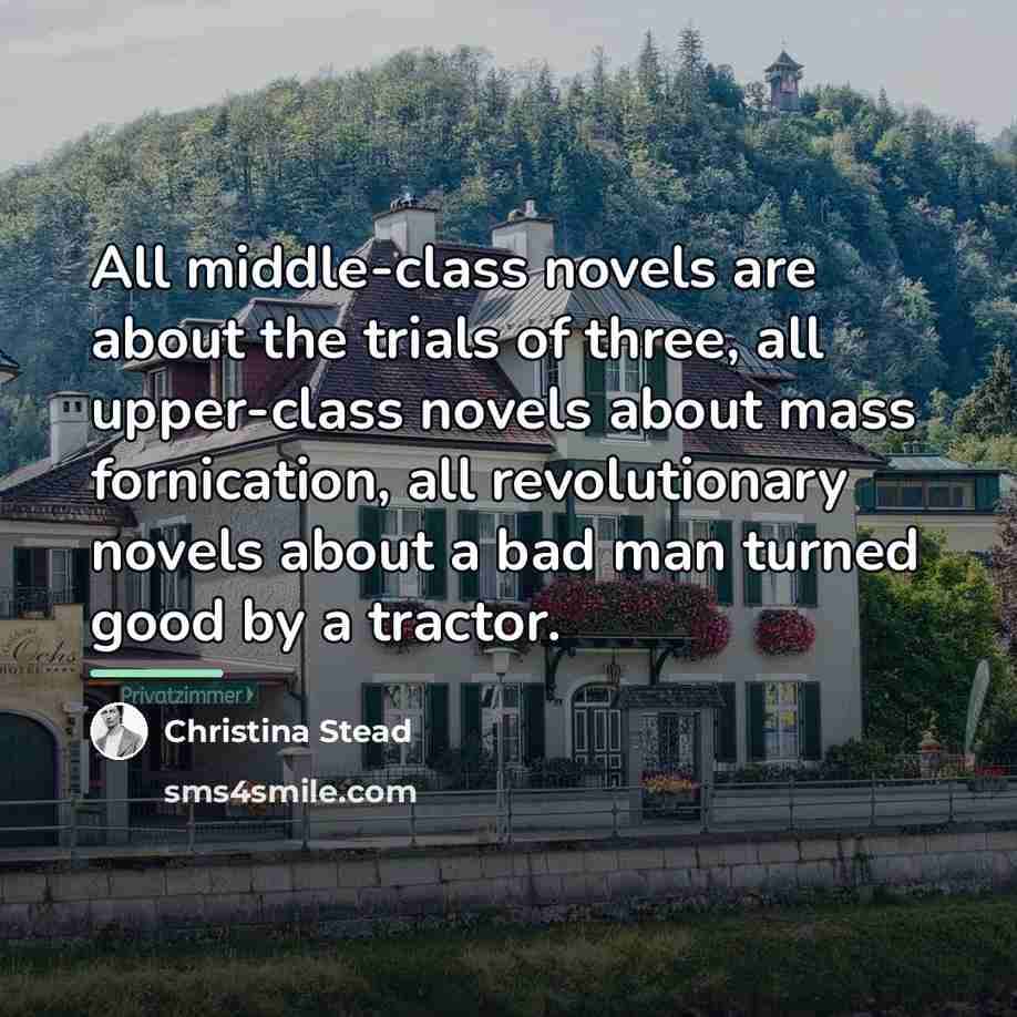“All middle-class novels are about the trials of three, all…” quote by Christina Stead