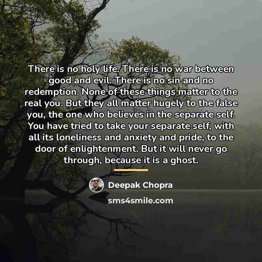 “There is no holy life. There is no war between…” quote by Deepak Chopra