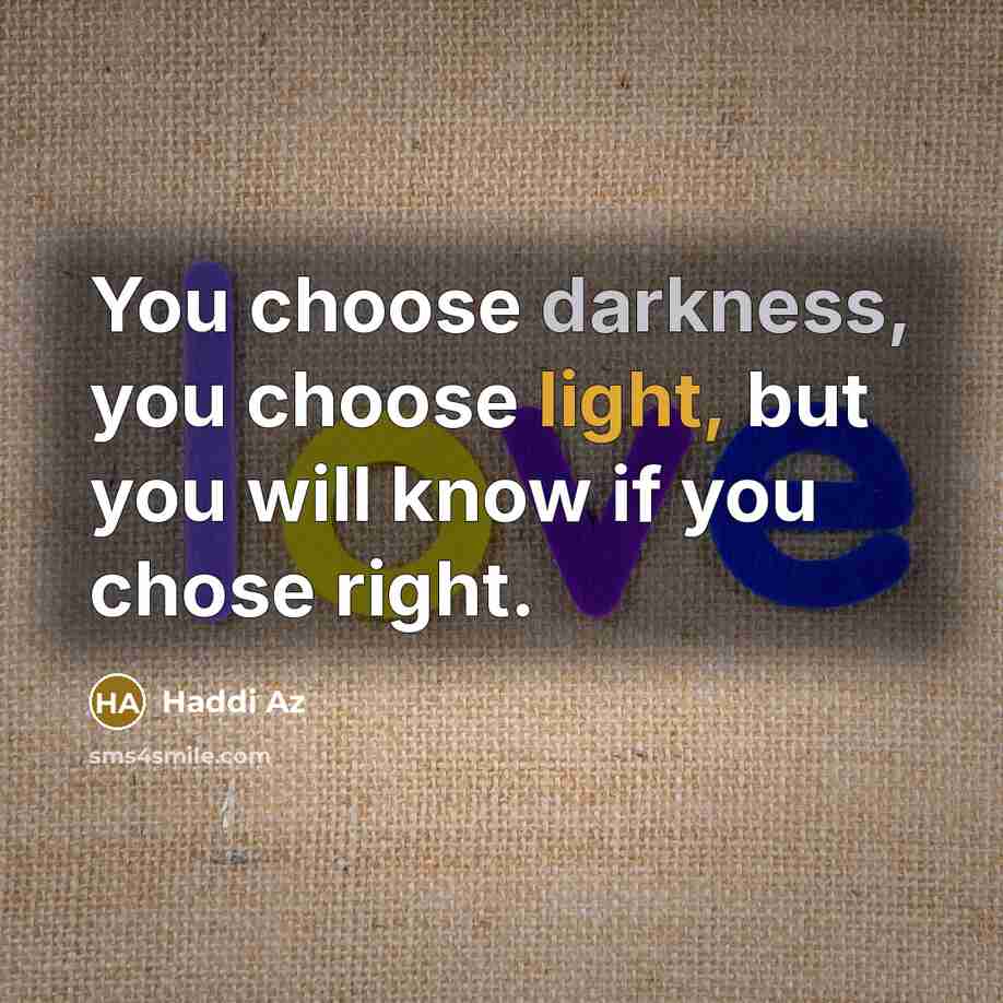 “You choose darkness, you choose light, but you will know if you chose right.” quote by Haddi Az