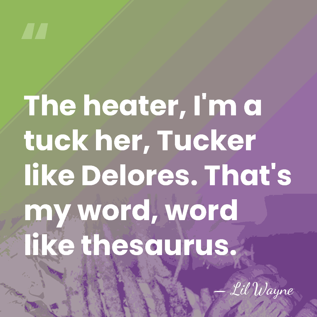 The heater, I'm a tuck her, Tucker like Delores. That's my word,&hellip; - Lil Wayne