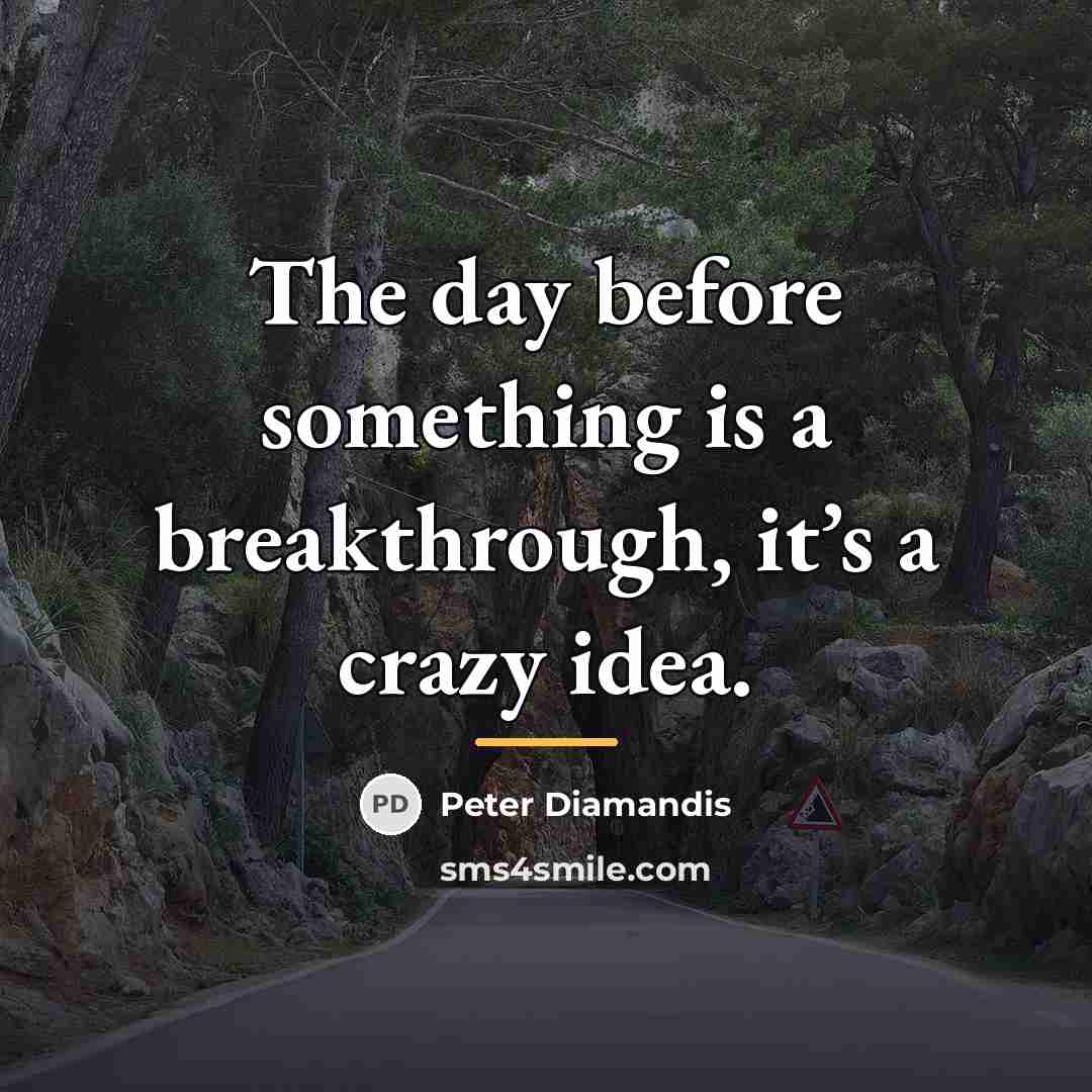 “The day before something is a breakthrough, it’s a crazy…” quote by Peter Diamandis