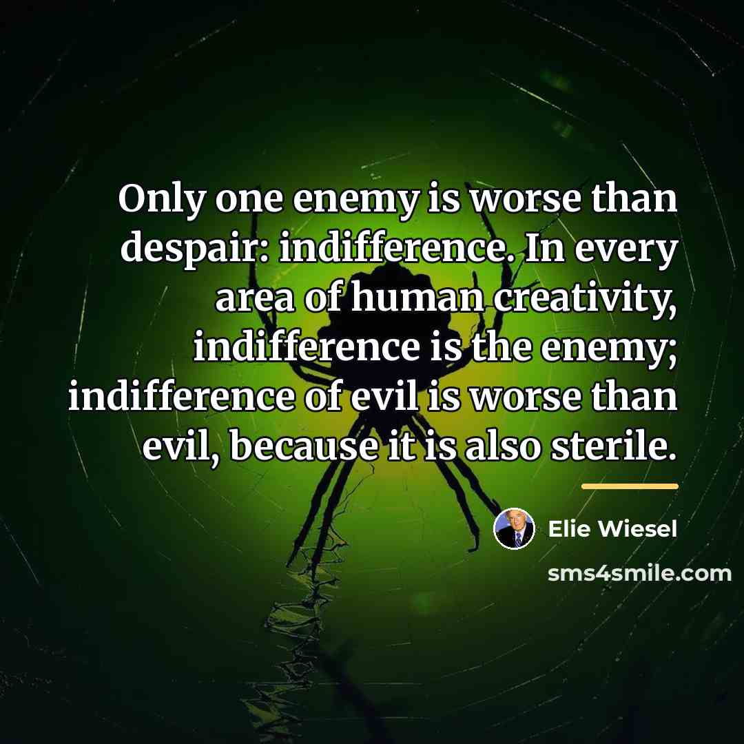 “Only one enemy is worse than despair: indifference. In every…” quote by Elie Wiesel