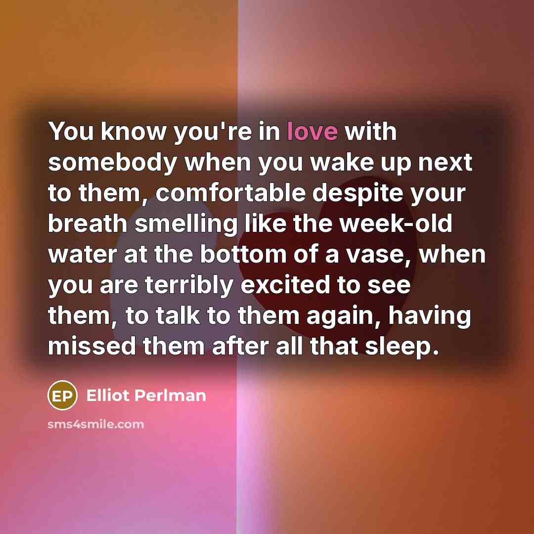 “You know you're in love with somebody when you wake…” quote by Elliot Perlman