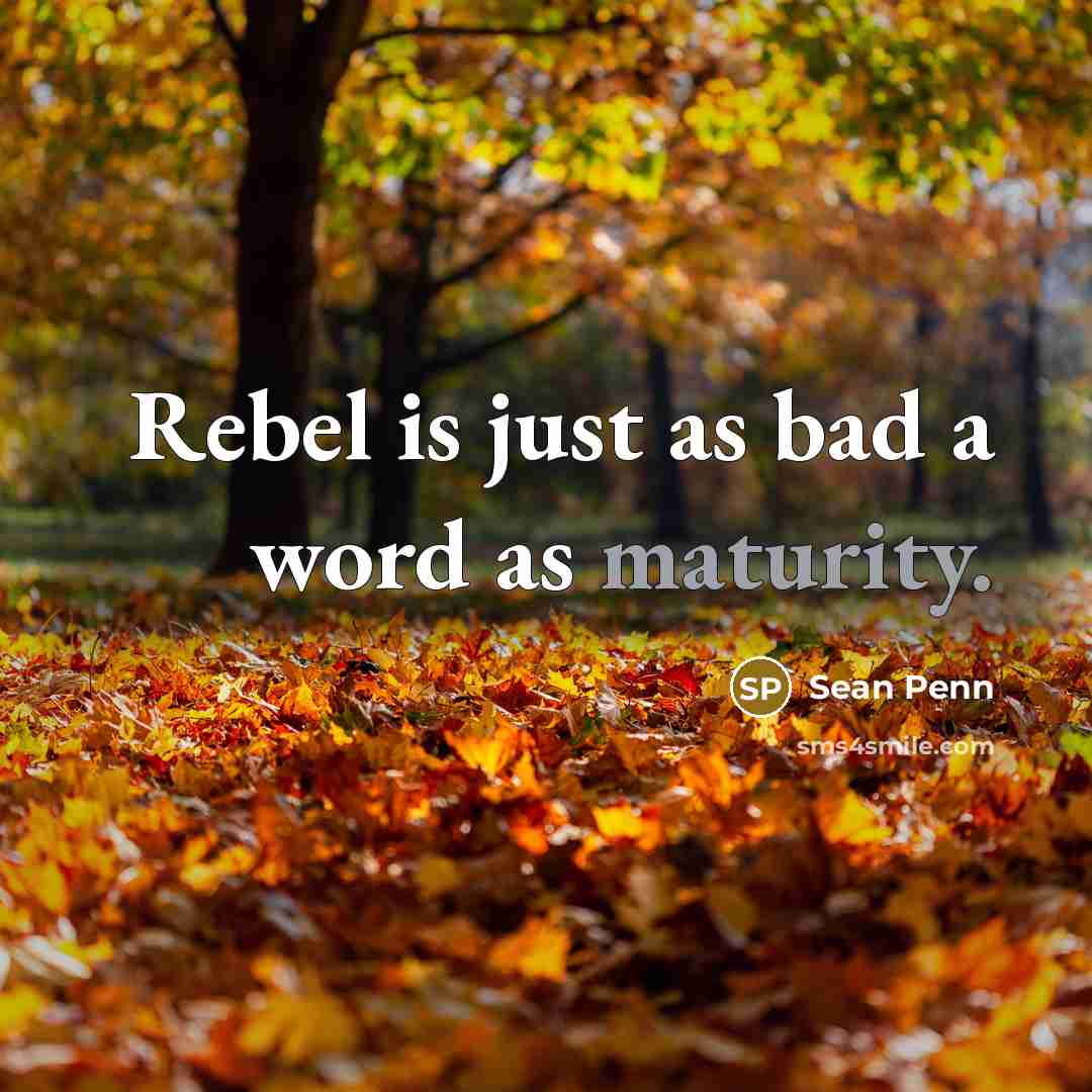 “Rebel is just as bad a word as maturity.” quote by Sean Penn