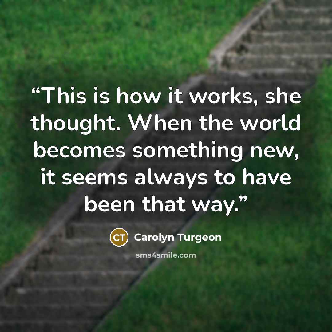 “This is how it works, she thought. When the world becomes something new, it seems always to have been that way.” quote by Carolyn Turgeon