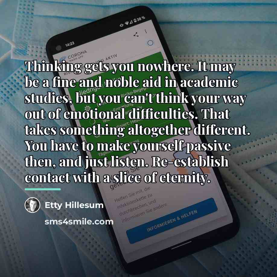 “Thinking gets you nowhere. It may be a fine and…” quote by Etty Hillesum