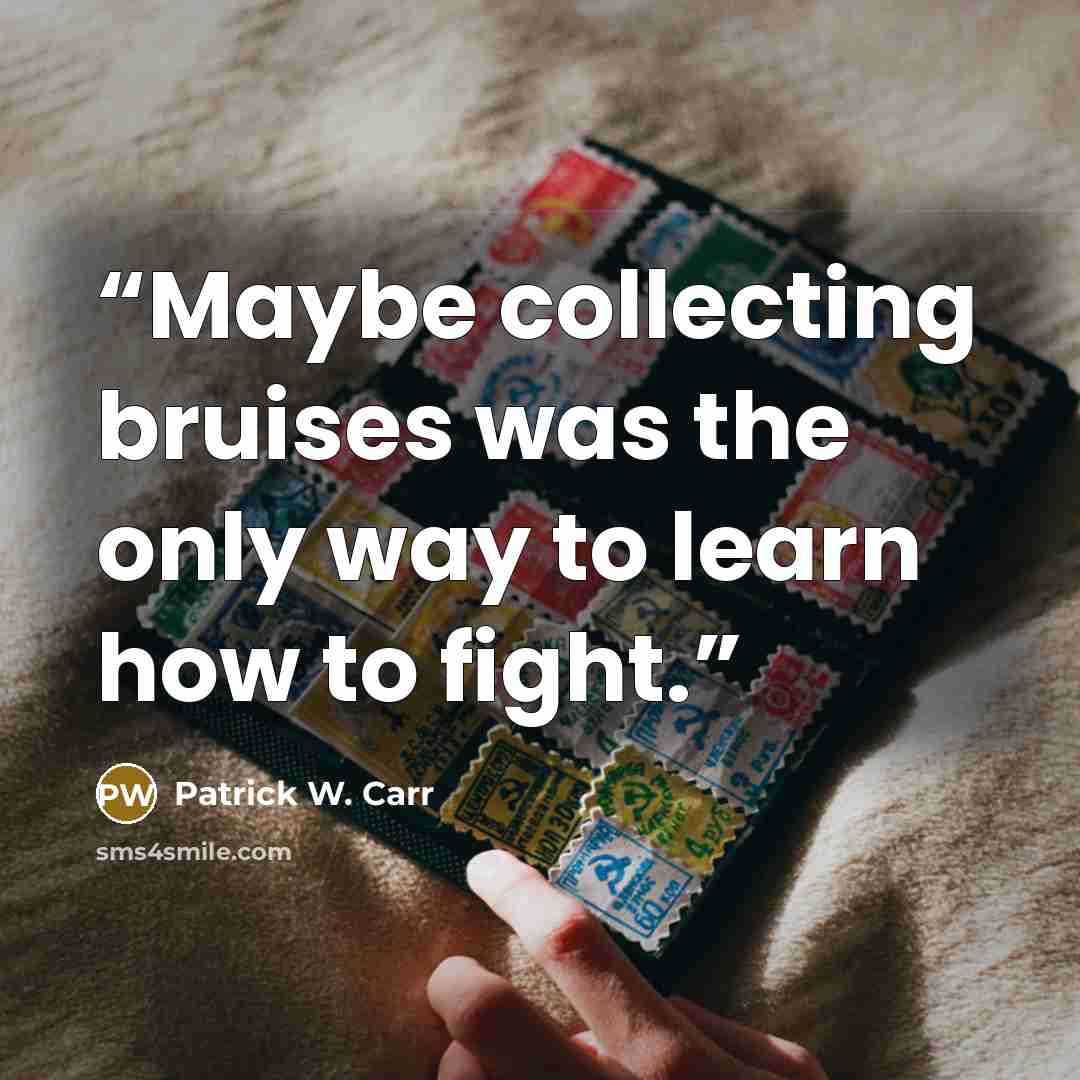 “Maybe collecting bruises was the only way to learn how to fight.” quote by Patrick W. Carr