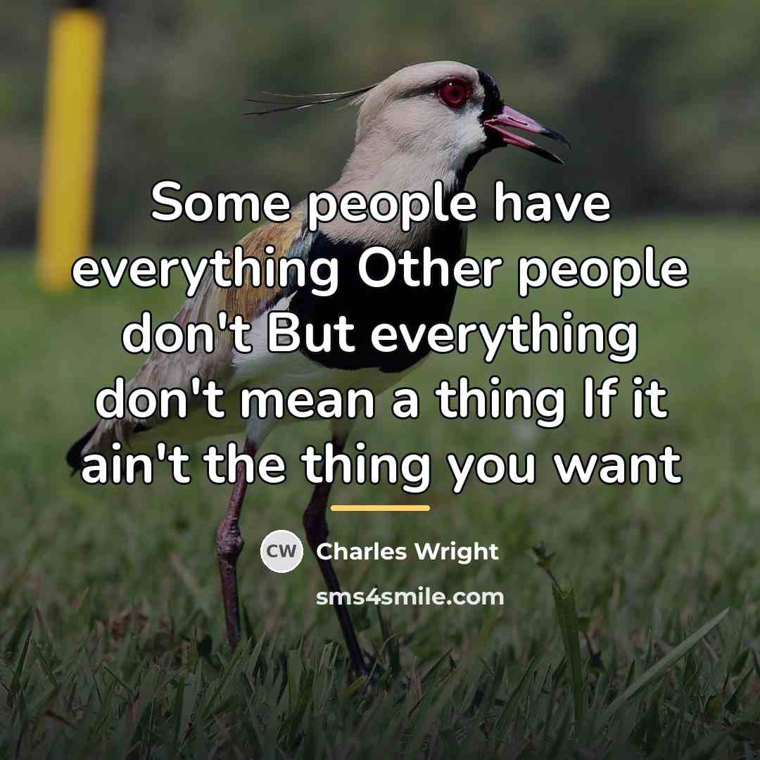 “Some people have everything Other people don't But everything don't…” quote by Charles Wright