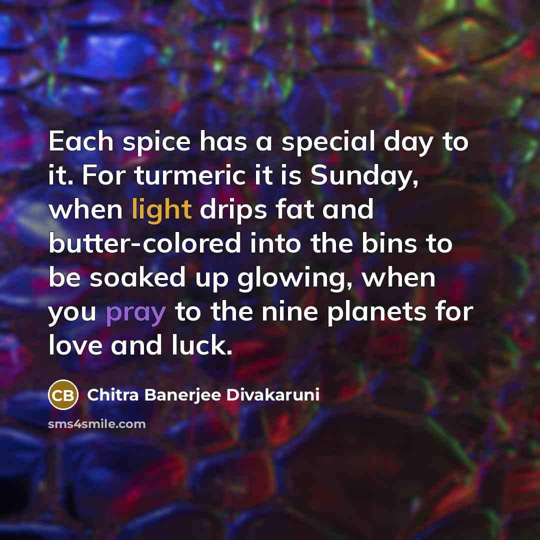 “Each spice has a special day to it. For turmeric…” quote by Chitra Banerjee Divakaruni