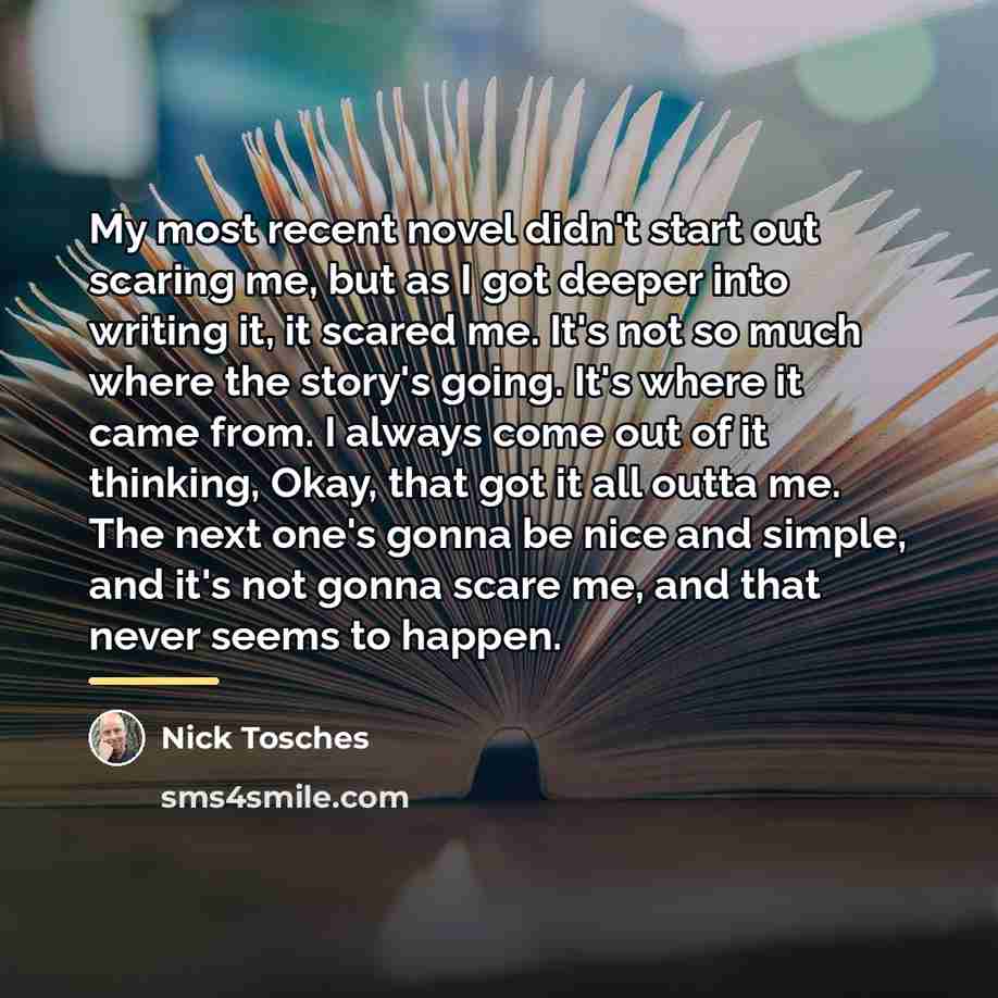 “My most recent novel didn't start out scaring me, but…” quote by Nick Tosches