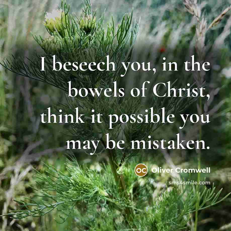 “I beseech you, in the bowels of Christ, think it…” quote by Oliver Cromwell