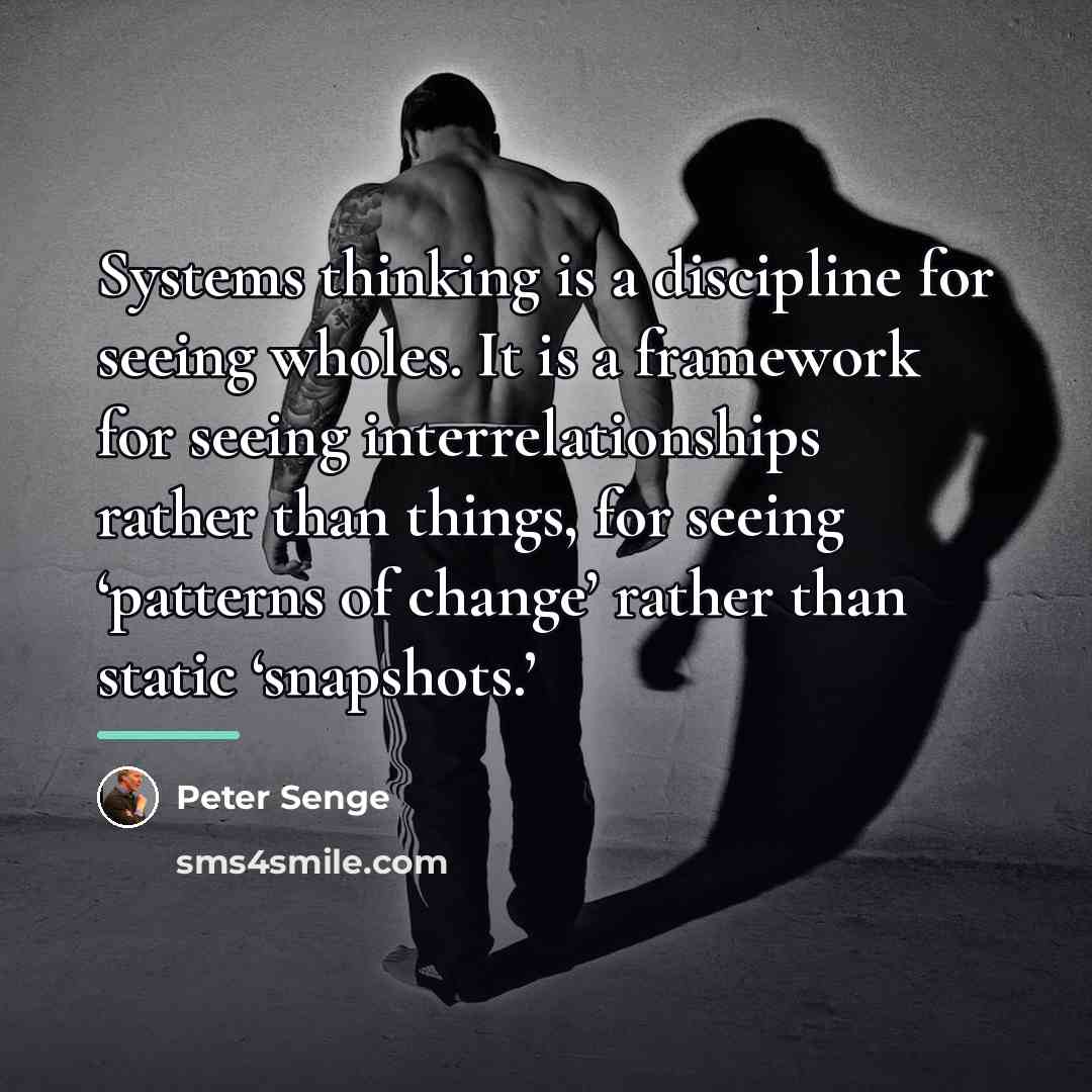 “Systems thinking is a discipline for seeing wholes. It is…” quote by Peter Senge