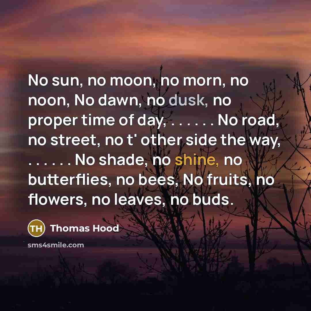“No sun, no moon, no morn, no noon, No dawn,…” quote by Thomas Hood