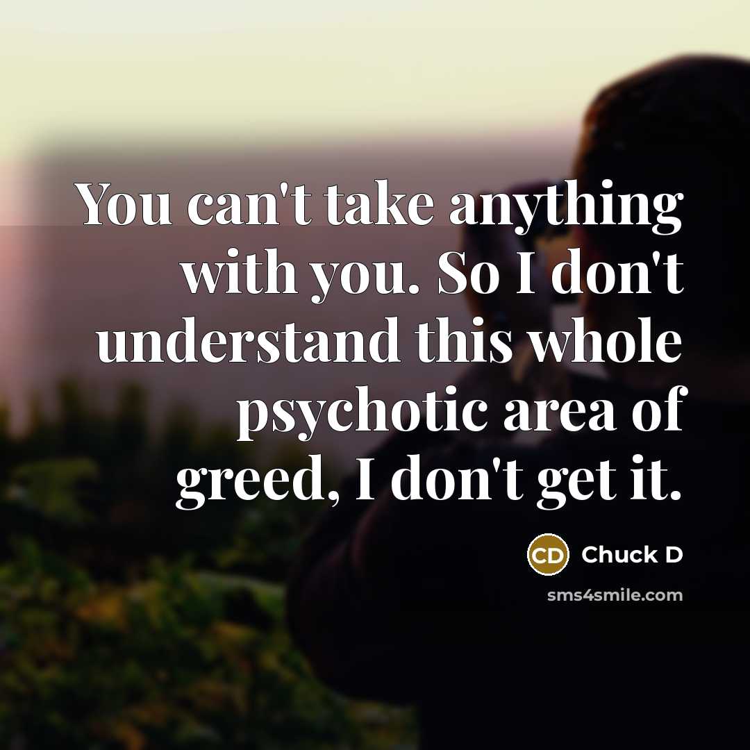 “You can't take anything with you. So I don't understand…” quote by Chuck D