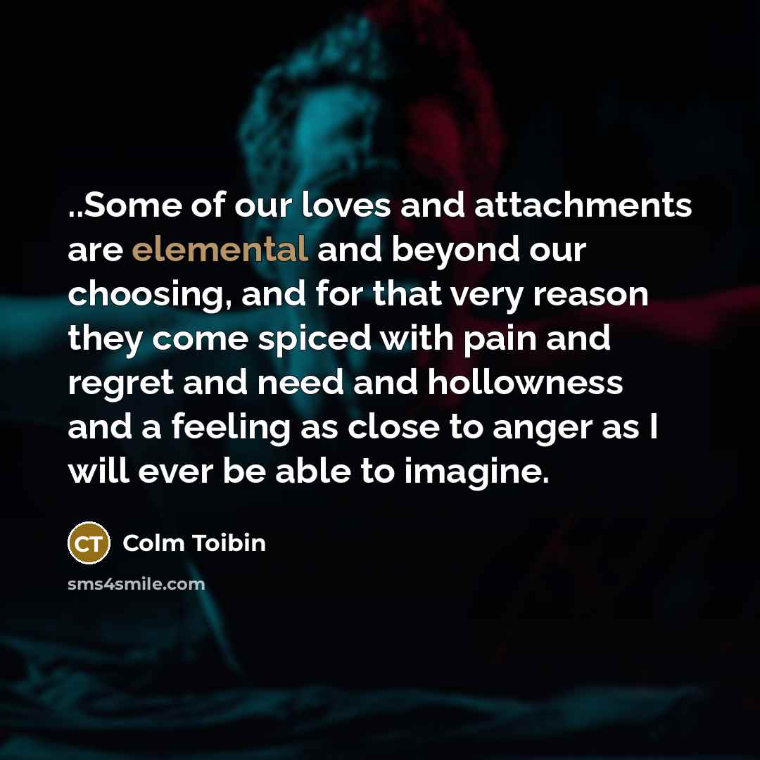 “..Some of our loves and attachments are elemental and beyond…” quote by Colm Toibin
