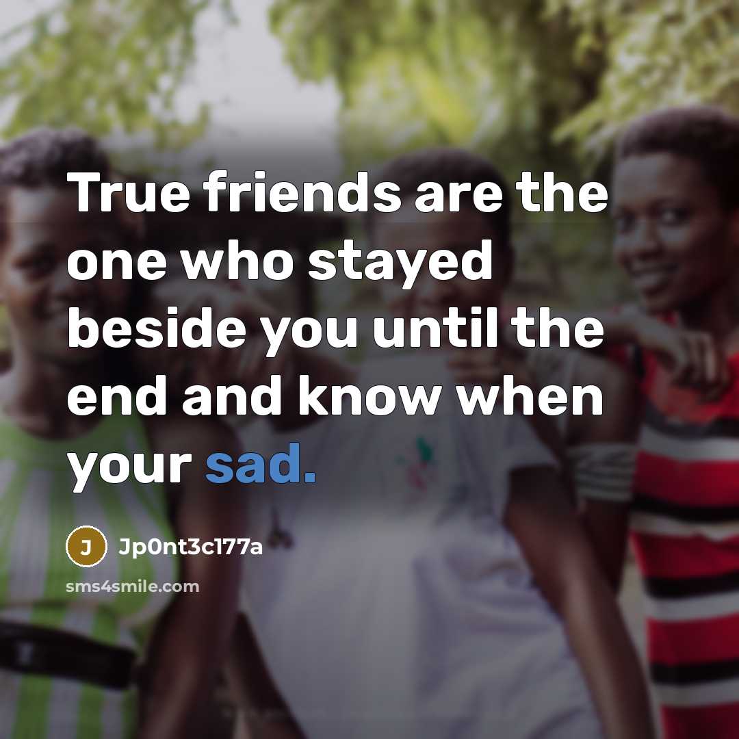 “True friends are the one who stayed beside you until the end and know when your sad.” quote by Jp0nt3c177a