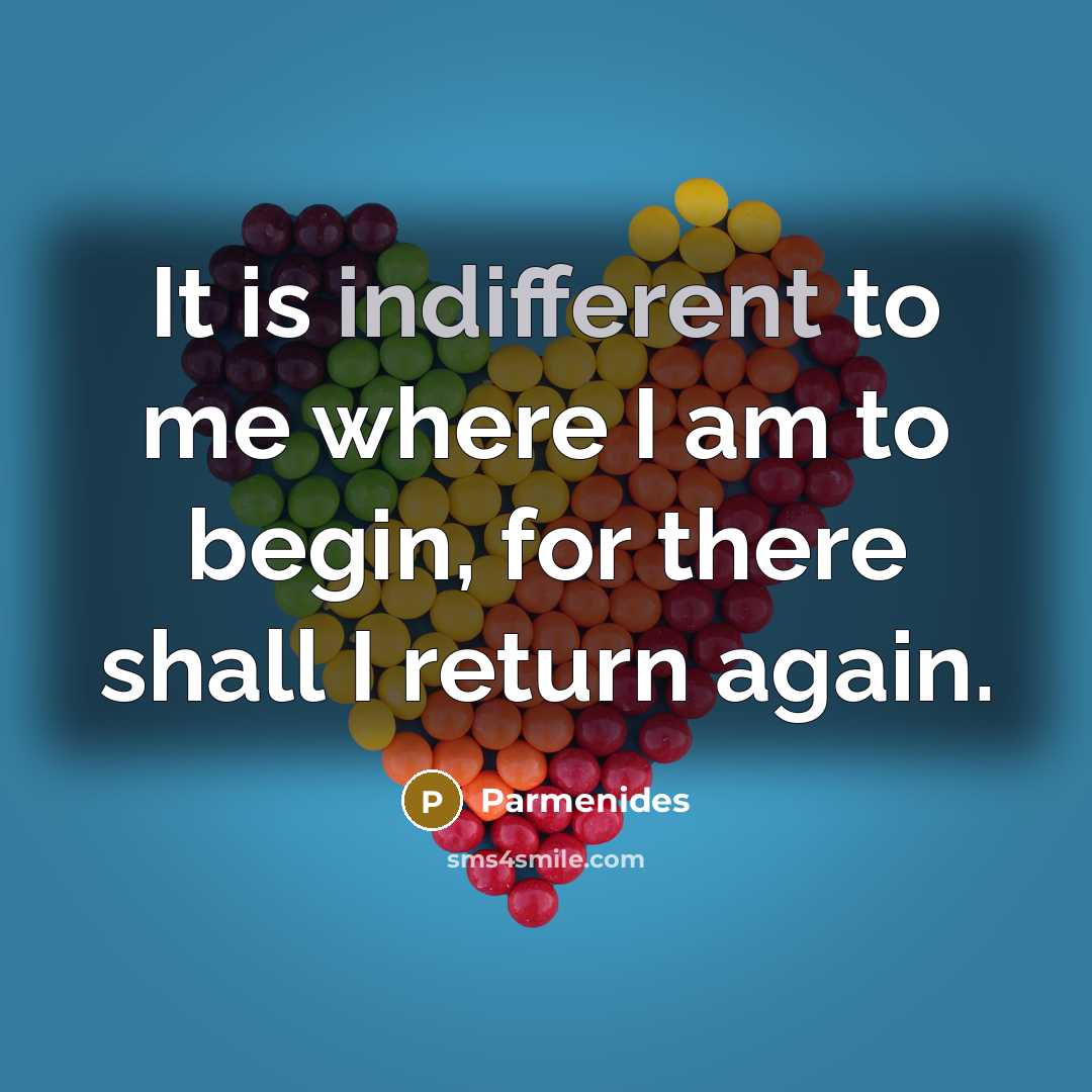 “It is indifferent to me where I am to begin,…” quote by Parmenides