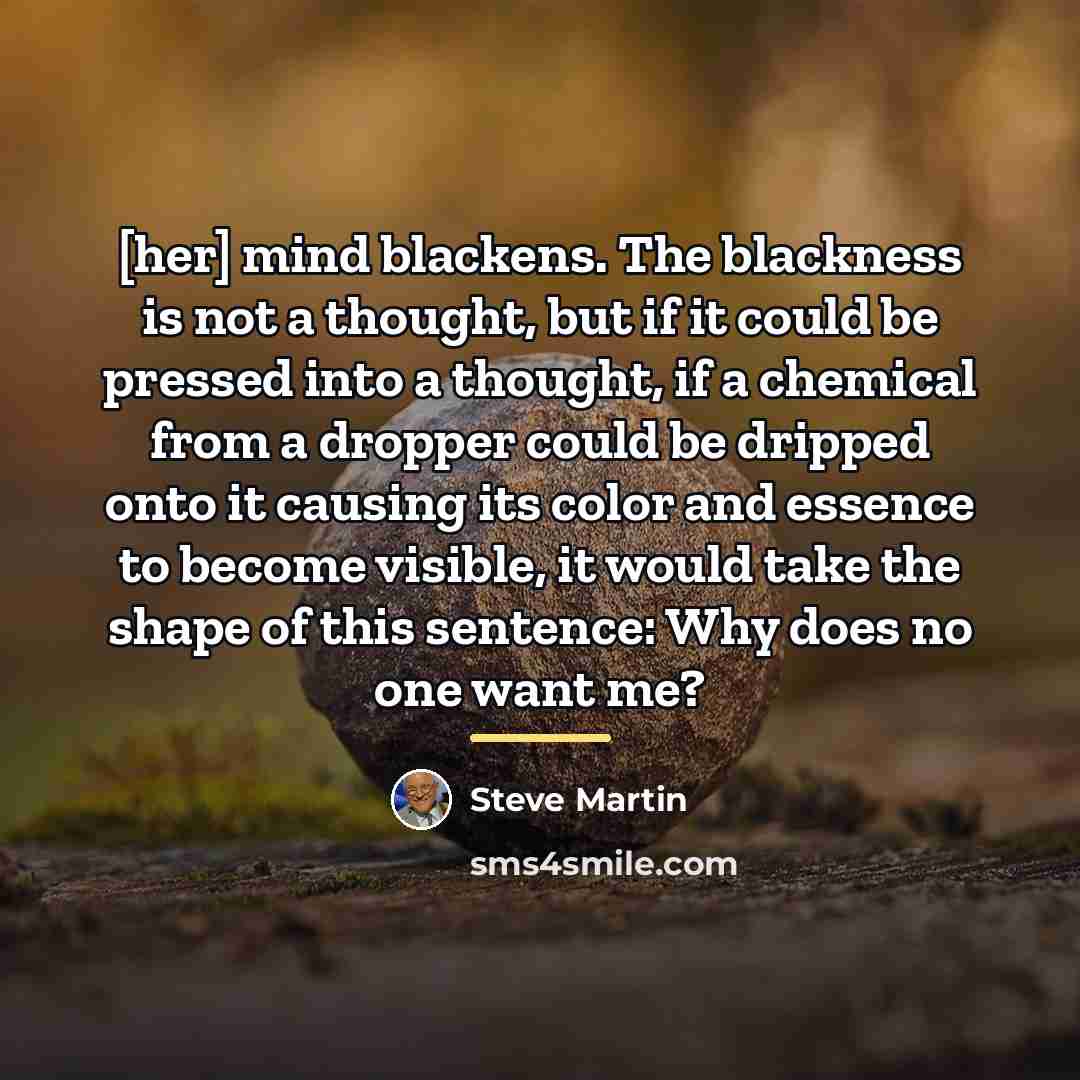 “[her] mind blackens. The blackness is not a thought, but…” quote by Steve Martin