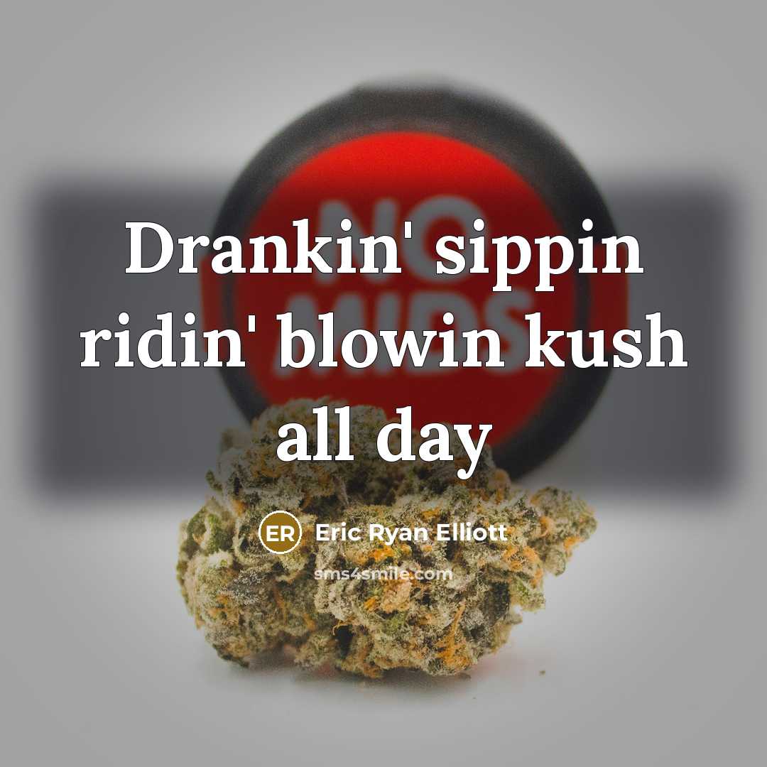 “Drankin' sippin ridin' blowin kush all day…” quote by Eric Ryan Elliott