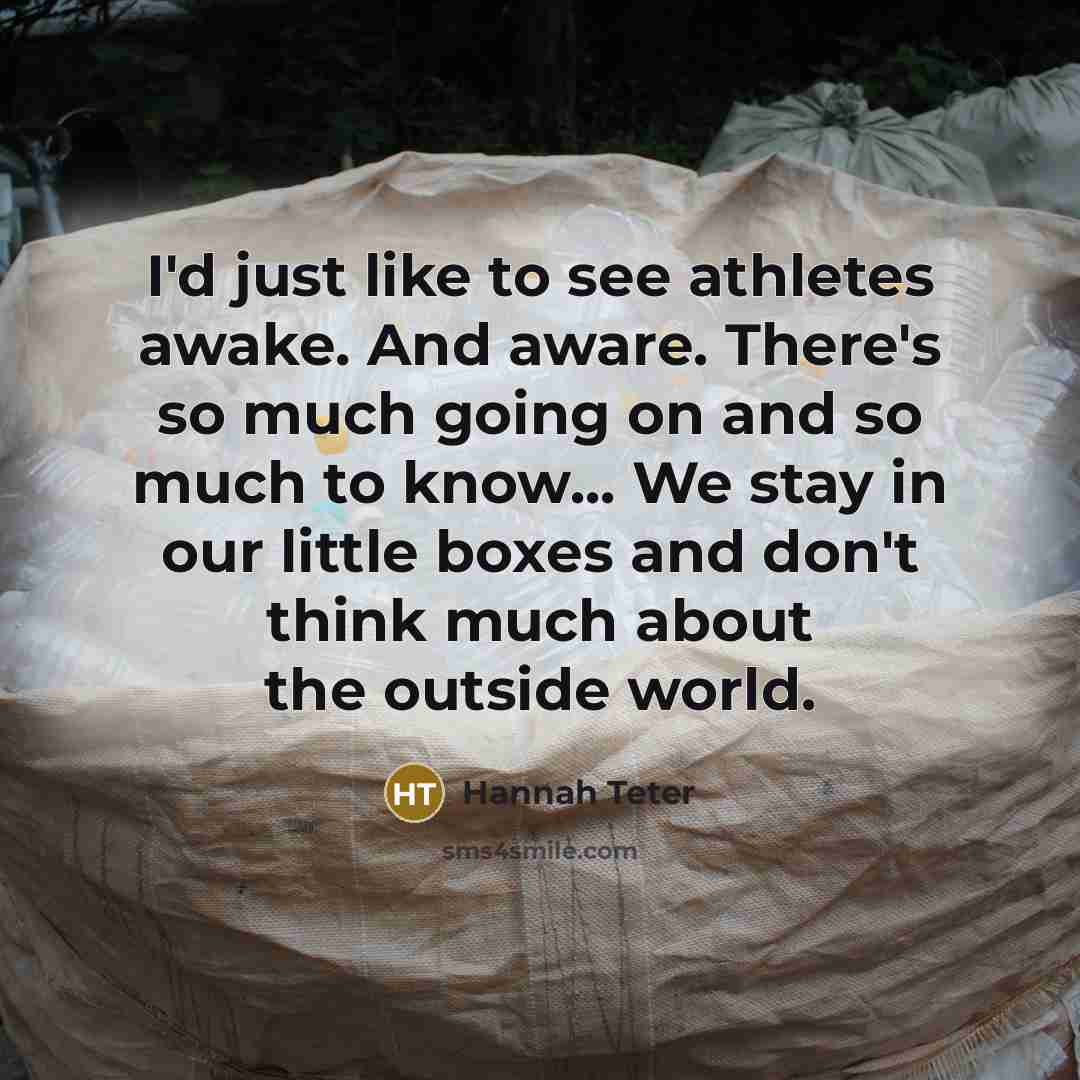 “I'd just like to see athletes awake. And aware. There's…” quote by Hannah Teter